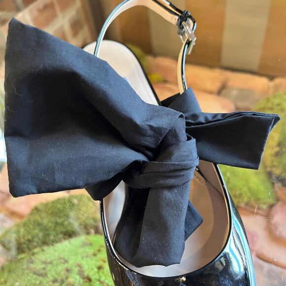 PRADA Black Patent Leather Pointed Toe Sling Backs w/bow SZ 36.5 (6.5 US) - Picture 8 of 11